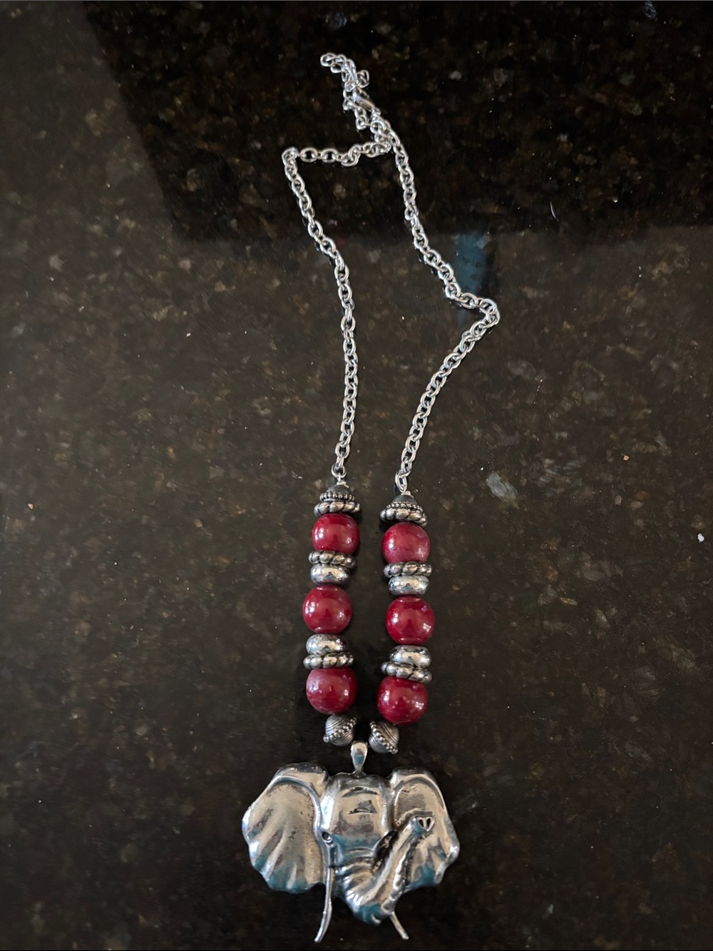 Red Bead Elephant Pendant Necklace